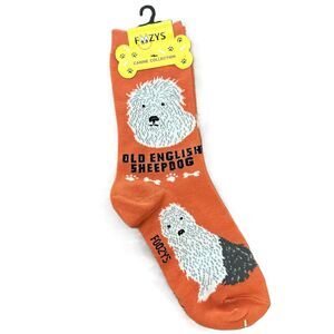 Foozys Old English Sheepdog Crew Socks Orange Women One Size